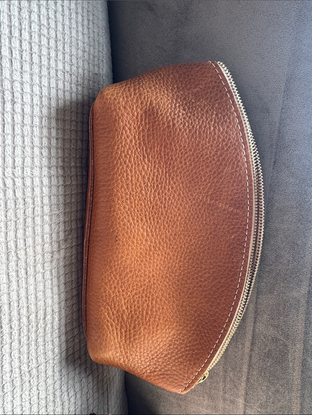 Portland Leather Brown Pebbled Leather Cosmetic Pouch